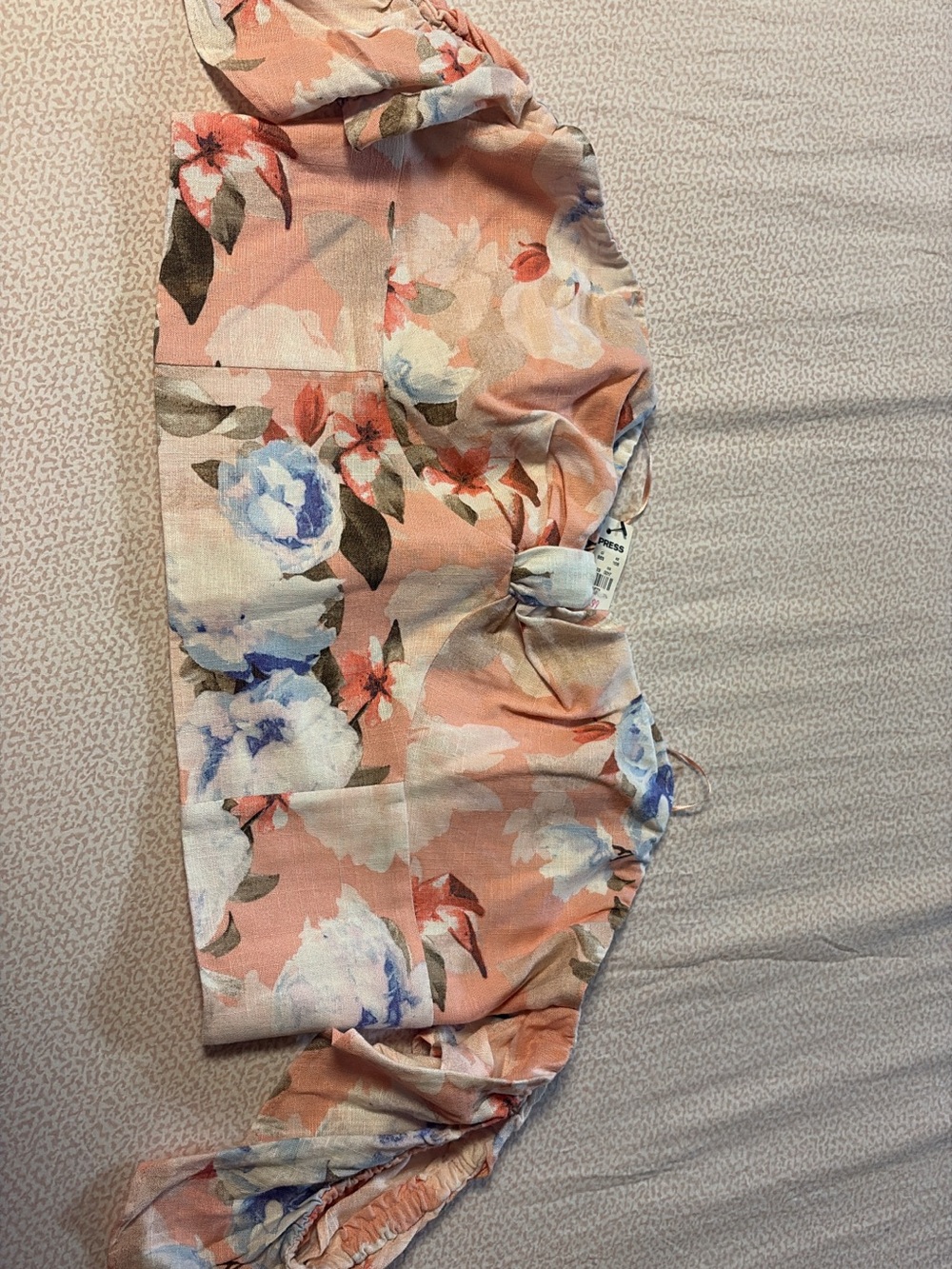 Express Peach Floral Off-Shoulder Crop Top